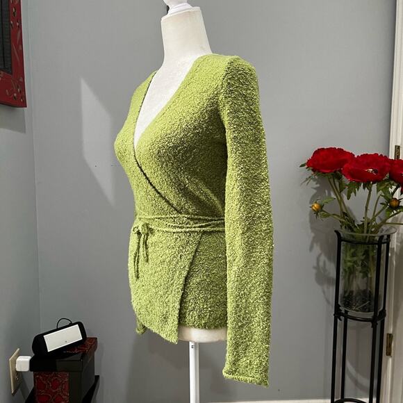 NEW Moda Intl Chenille Wrap Tie Fitted Wool Acrylic Plunge Neck Sweater XS NWOT - Picture 5 of 16